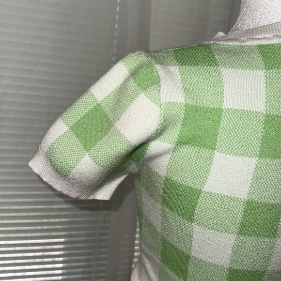 Princess Polly 2 Crewneck Cropped Short Sleeve Casual Check White Green Sweater - Picture 7 of 11